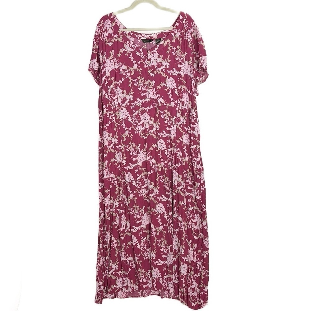 Eddie Bauer Floral Prairie Boho Short Sleeve Flowy Lightweight Maxi Dress